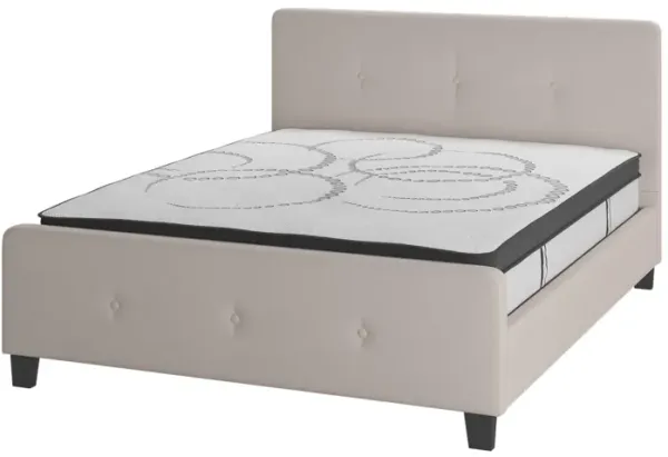 Tribeca Queen Size Tufted Upholstered Platform Bed in Beige Fabric with 10 Inch CertiPUR-US Certified Pocket Spring Mattress