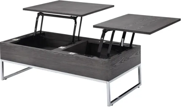 ACME Iban  Coffee Table w/Lift Top, Gray Oak & Chrome