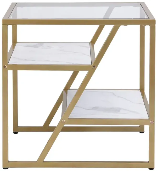 Side End Table with Storage Shelf Tempered Glass with Metal Frame for Living Room & Bedroom