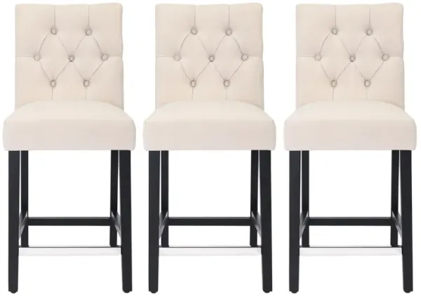 WestinTrends 24" Linen Fabric Tufted Upholstered Counter Stool (Set of 3), Black