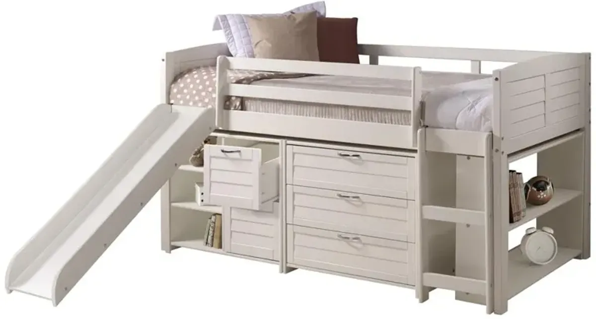 Donco Kids Twin Louver Low Loft W/Slide In White Finish Group A