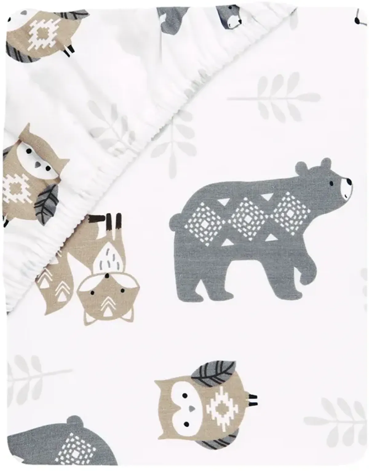 Lambs & Ivy Woodland Forest Animals White/Gray Cotton Fitted Mini Crib Sheet