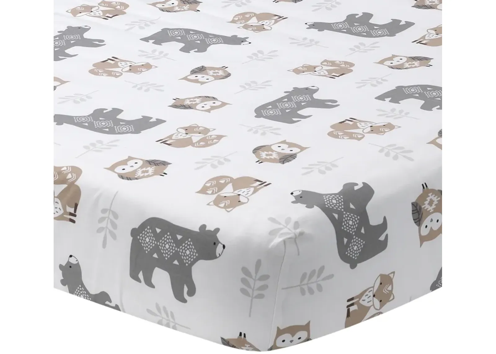 Lambs & Ivy Woodland Forest Animals White/Gray Cotton Fitted Mini Crib Sheet