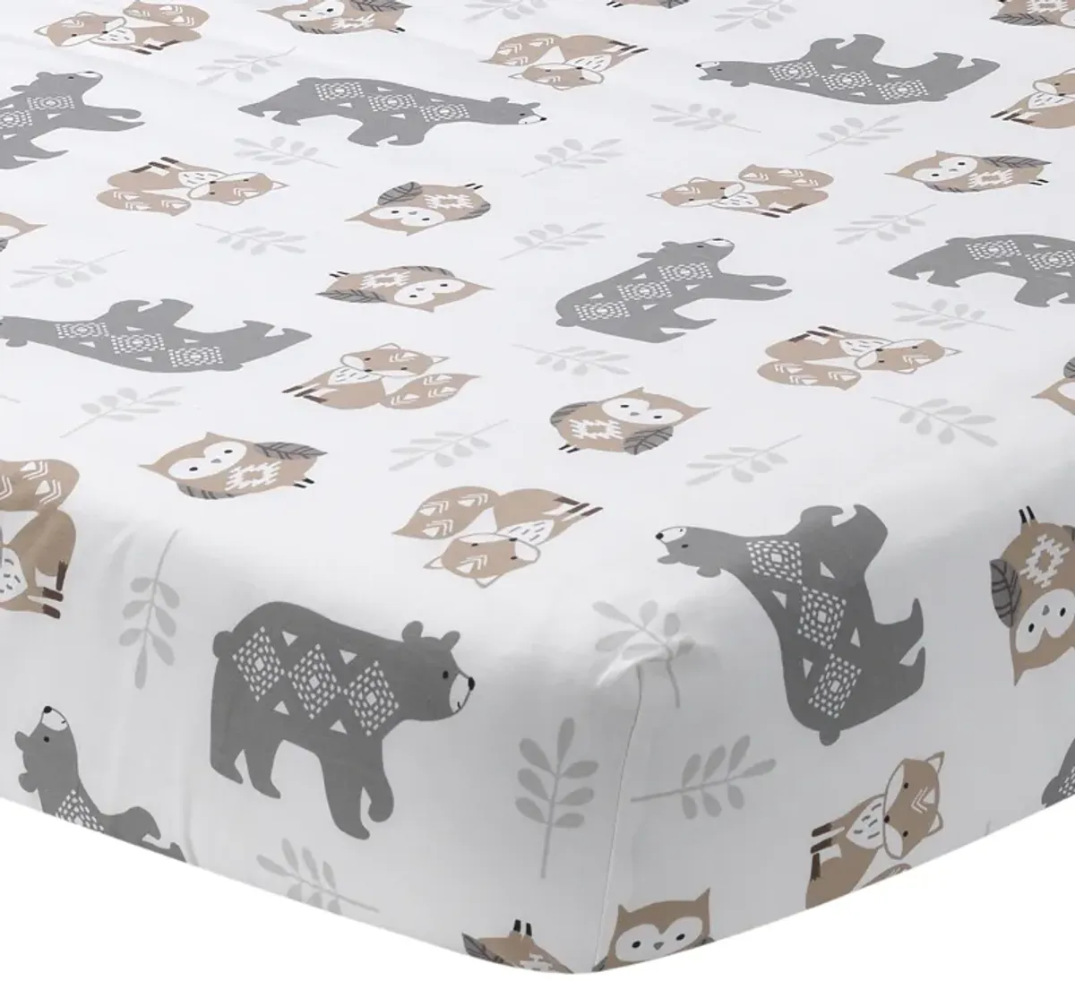 Lambs & Ivy Woodland Forest Animals White/Gray Cotton Fitted Mini Crib Sheet