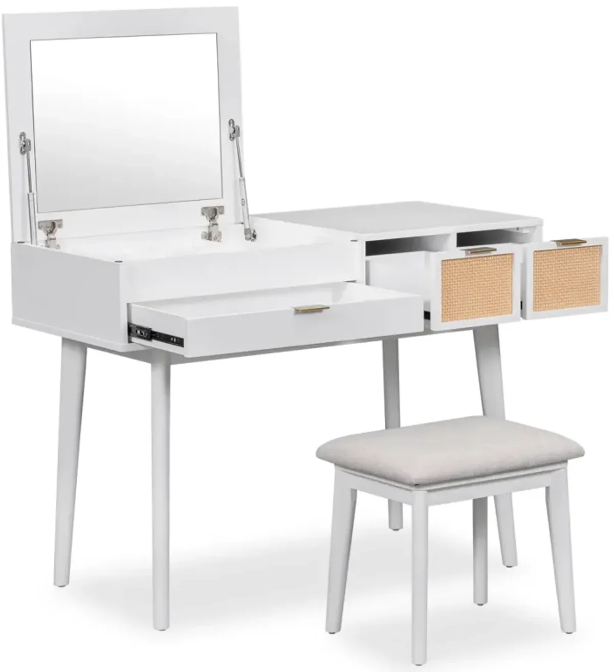 43" Wood Makeup Vanity Set with Mirror, Stool & Storage