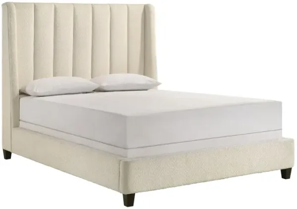 Benjara Aegis Queen Size Bed, Wingback, Channel Tufted, Cream Beige Upholstery