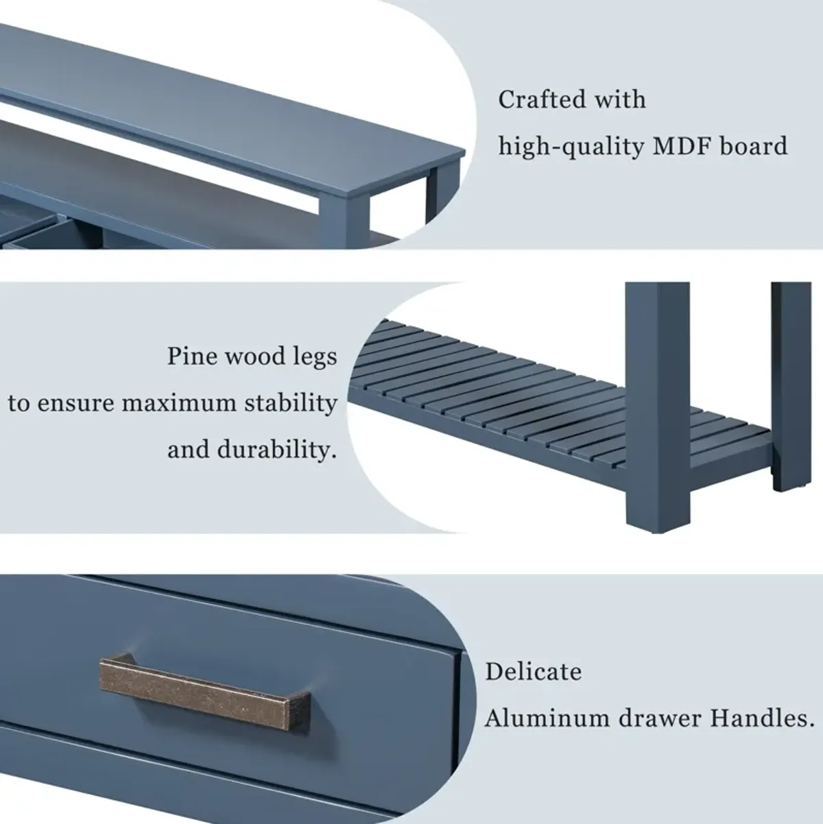 Modern Console Table Sofa Table for Living Room with 4 Drawers and 2 Shelves