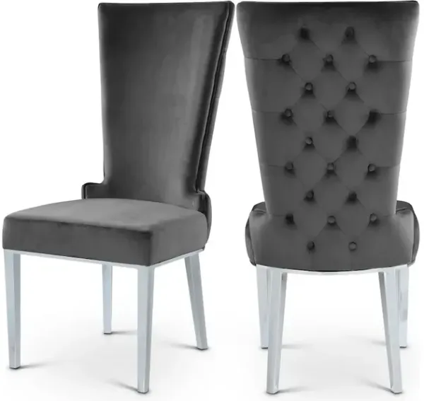 Meridian Furniture Serafina Grey Velvet Dining Chair, Set of 2