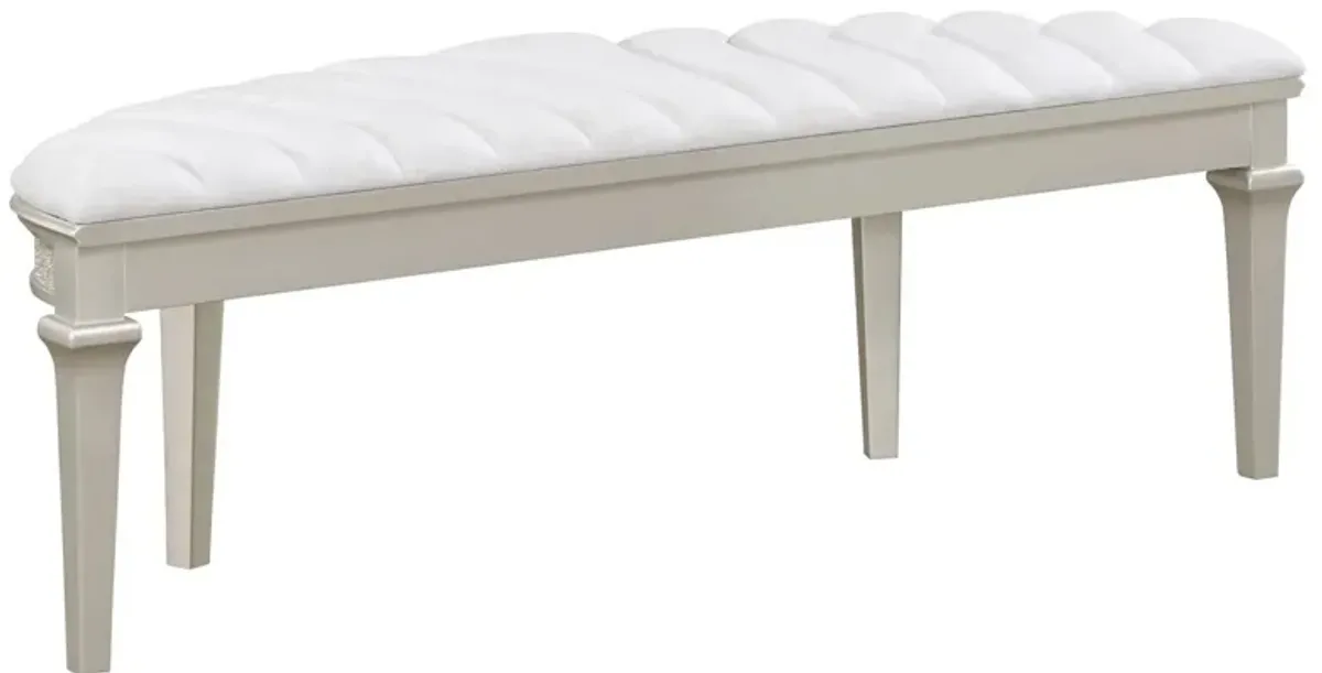 Nive 53 Inch Bench, Semiround Shape, Encrusted Faux Diamond, Silver Oak - Benzara