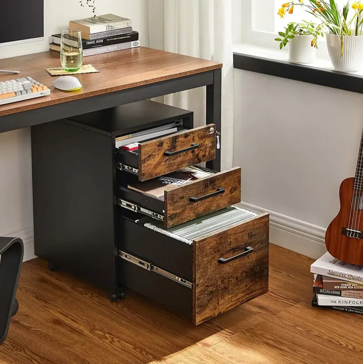 Mobile File Cabinet with Wheels and Lock for A4, Legal, and Letter Documents