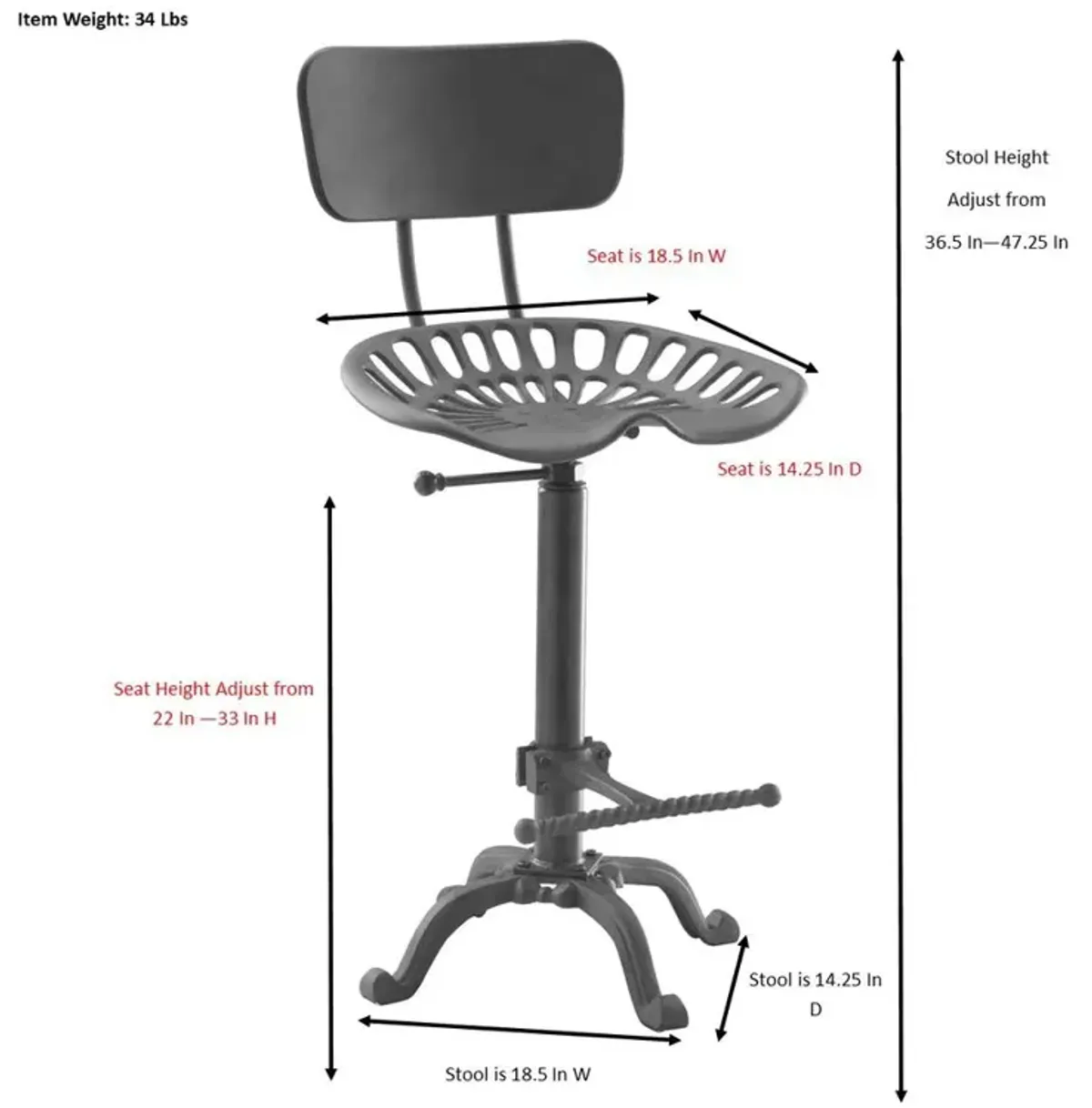 Carolina Living August Tractor Seat Barstool with Back - Red