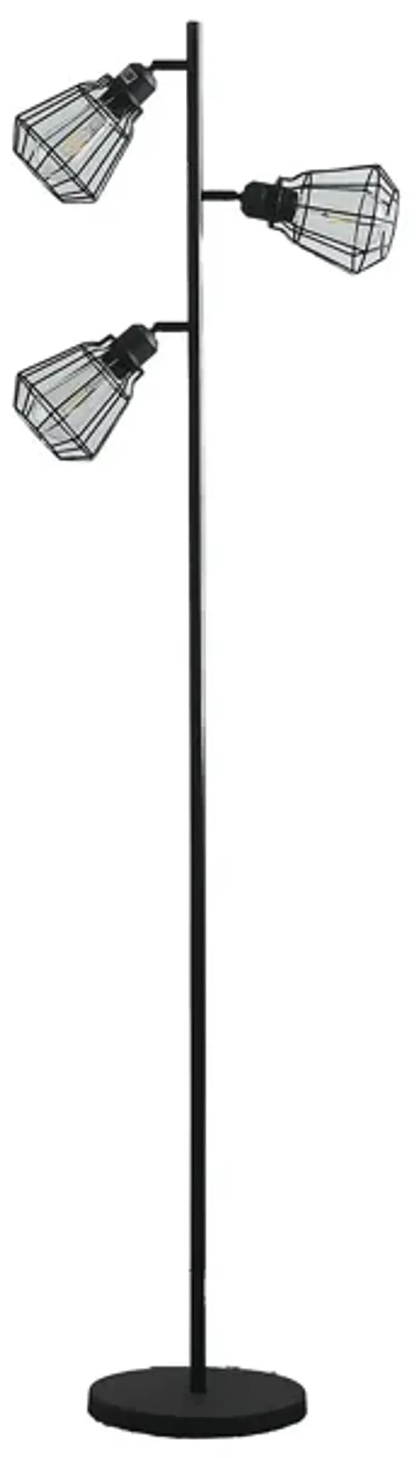 Hivvago 66" Black Metal Three Light Tree Floor Lamp With Black Metal Cage Shade