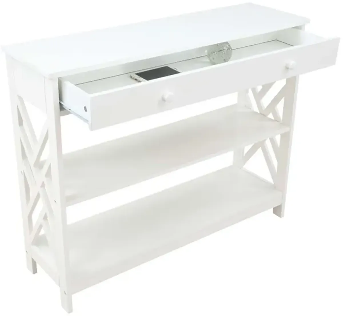 Convenience Concepts Titan 1 Drawer Console Table with Shelves, White