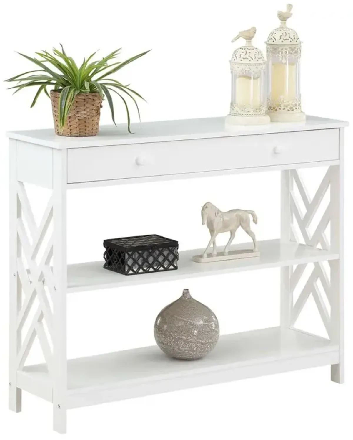 Convenience Concepts Titan 1 Drawer Console Table with Shelves, White