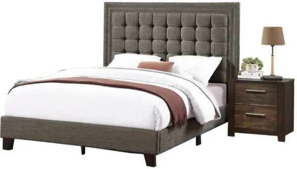 Zofi Modern Queen Size Bed, Deep Square Tufted Upholstery, Taupe Polyester - Benzara