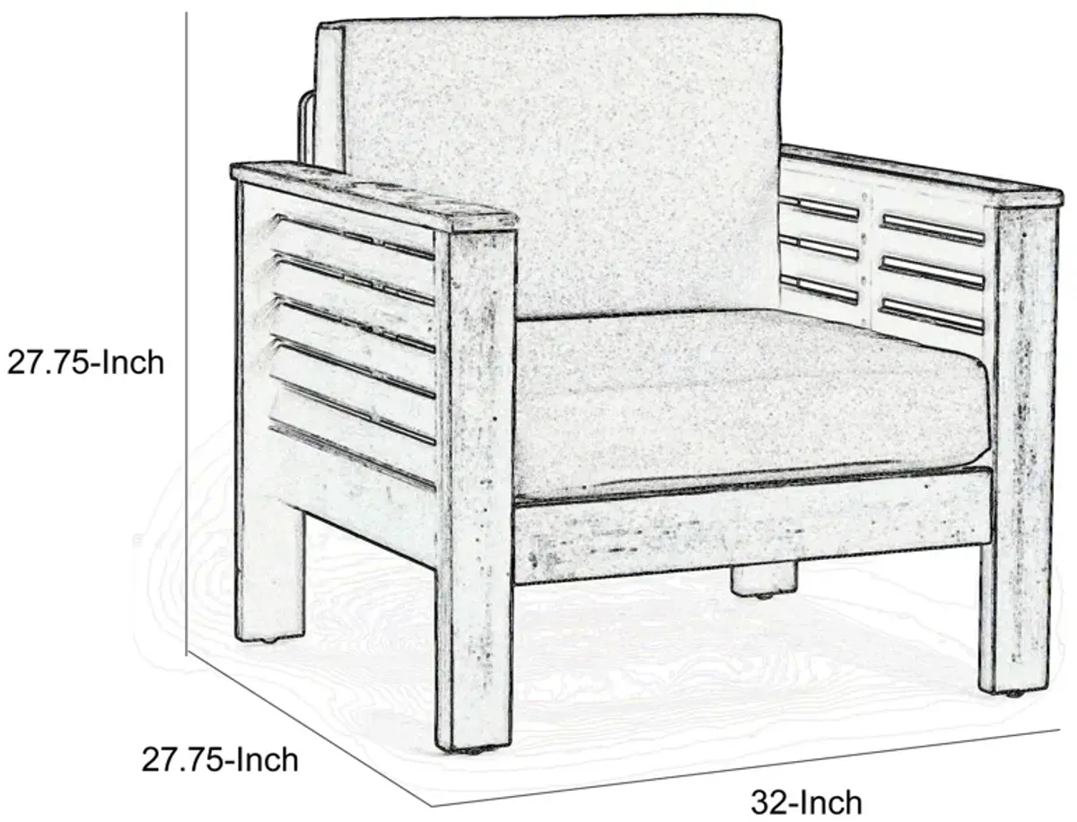 Siyal Outdoor Club Accent Chair Set of 2, Soft Dark Gray, Acacia Wood - Benzara