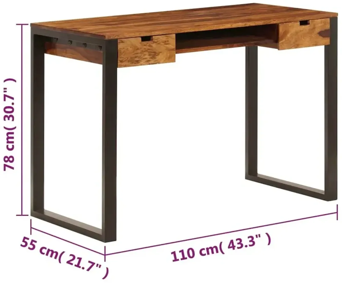 vidaXL Desk 43.3"x21.7"x30.7" Solid Sheesham Wood and Steel, 247963