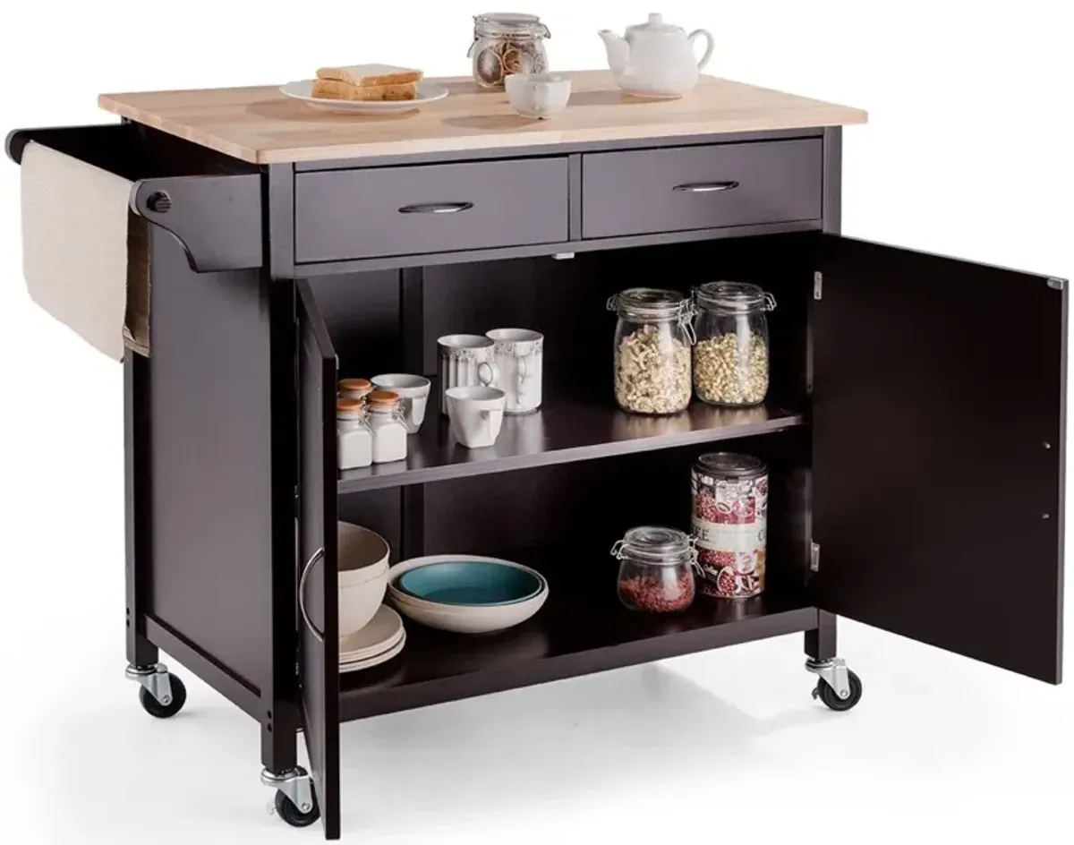 Hivvago Brown Kitchen Island Storage Cart with Wood Top and Casters