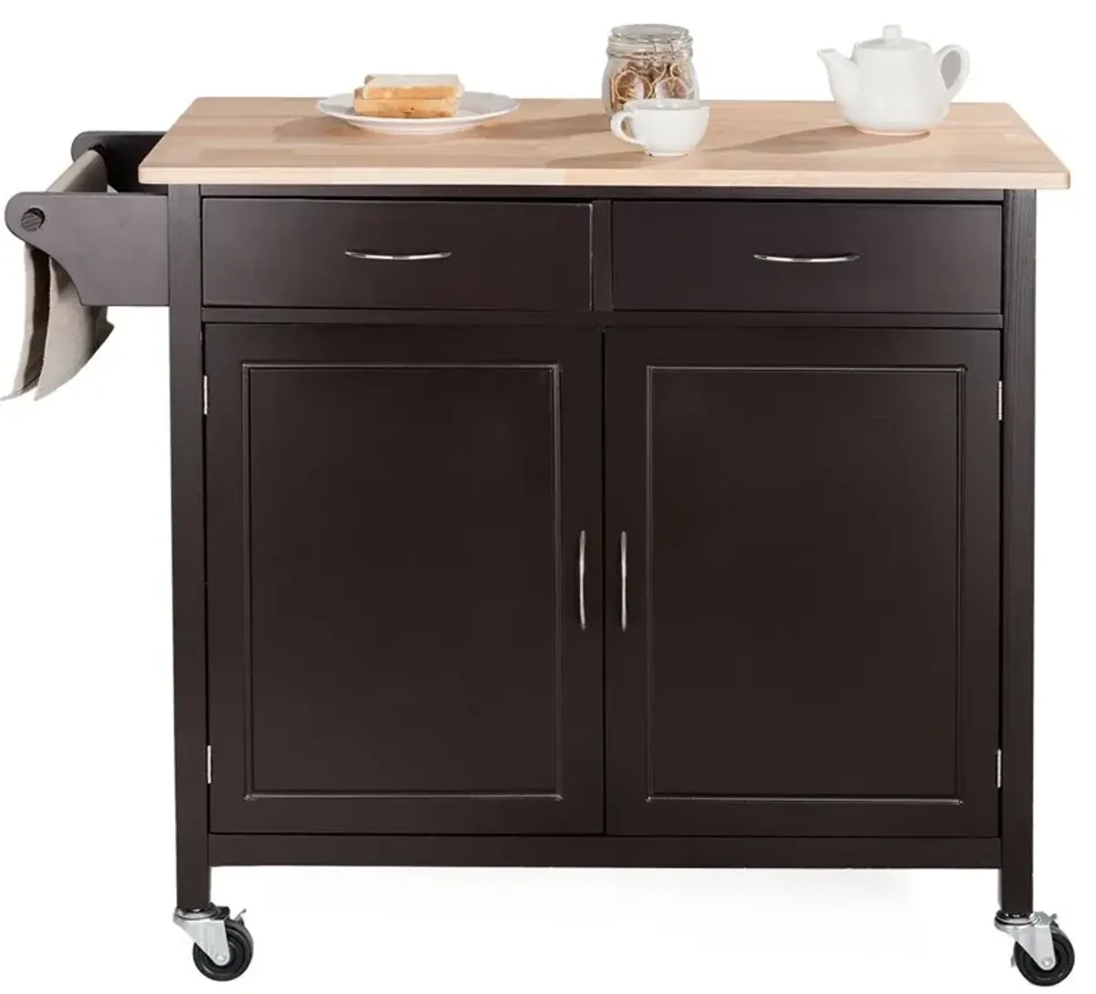 Hivvago Brown Kitchen Island Storage Cart with Wood Top and Casters