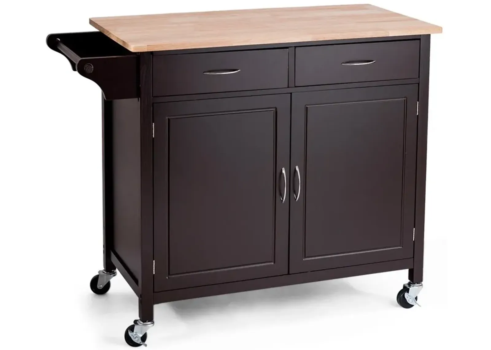 Hivvago Brown Kitchen Island Storage Cart with Wood Top and Casters