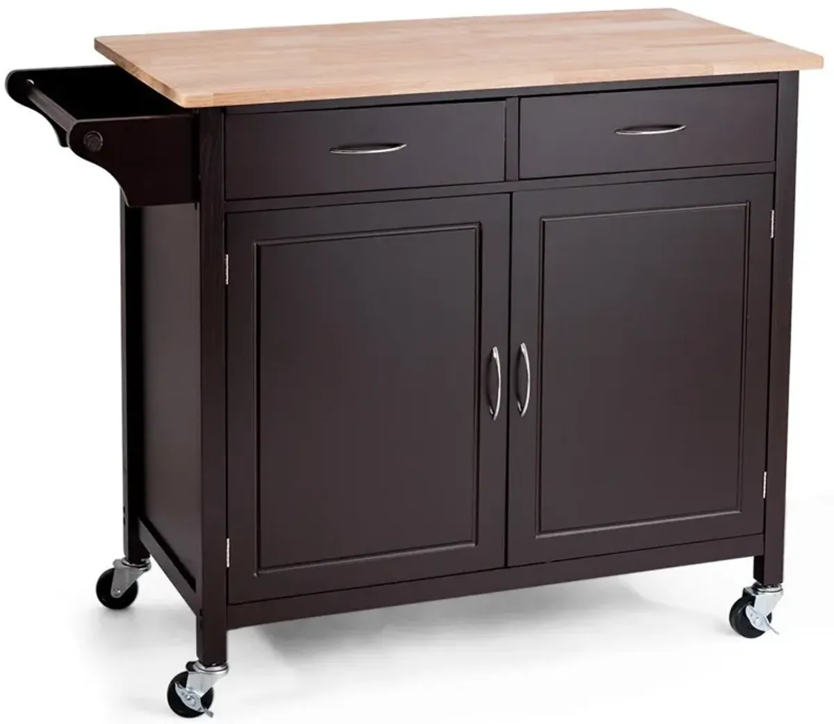 Hivvago Brown Kitchen Island Storage Cart with Wood Top and Casters