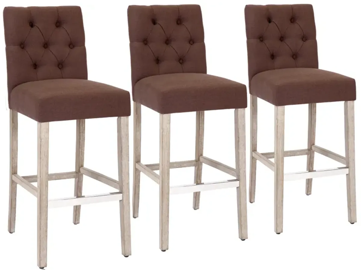 WestinTrends 29" Linen Fabric Tufted Upholstered Bar Stool (Set of 3), Antique Grey