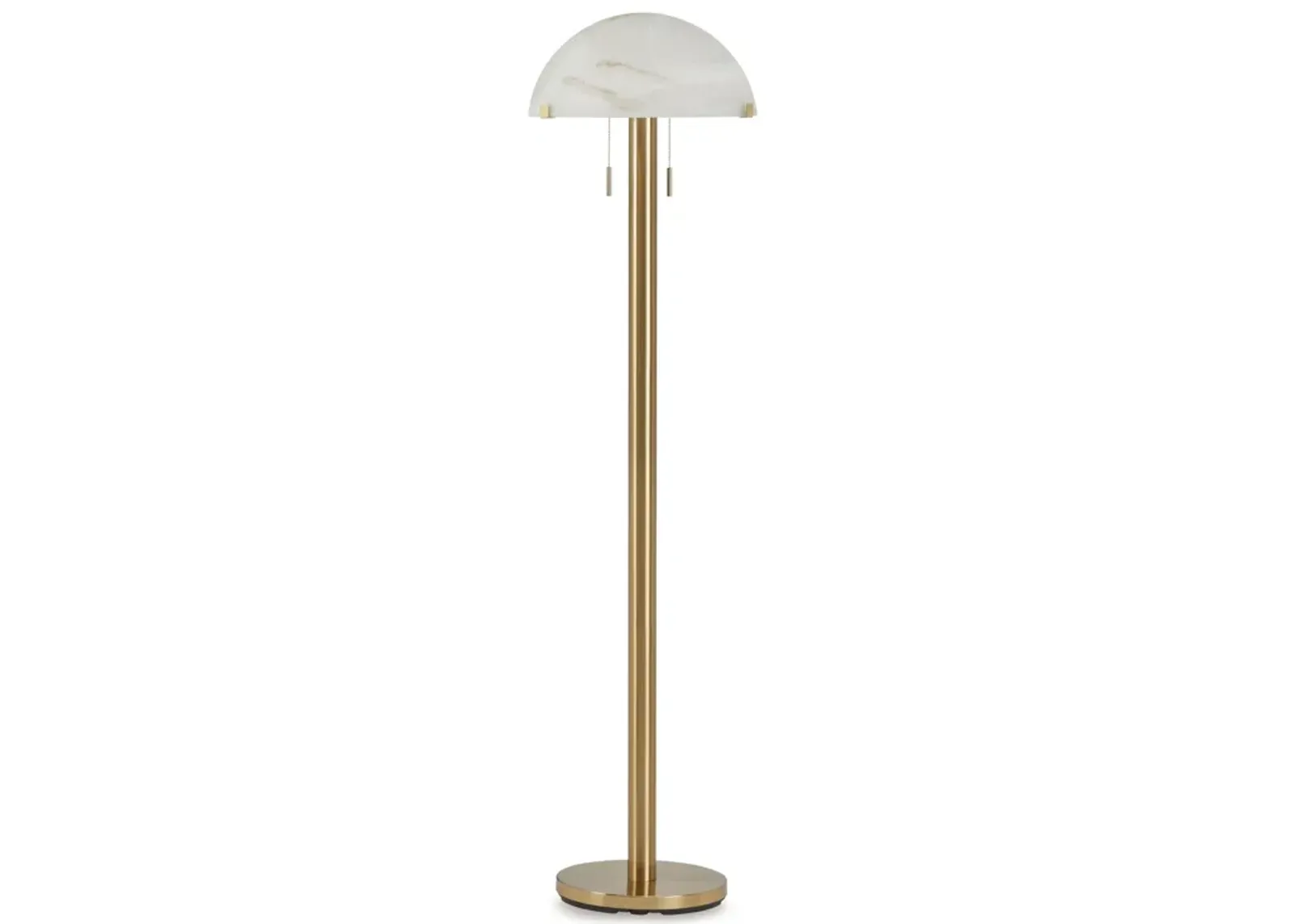 Sein 62 Inch Floor Lamp, Double Pull Chain Switch, Glass Dome Shade, Brass - Benzara