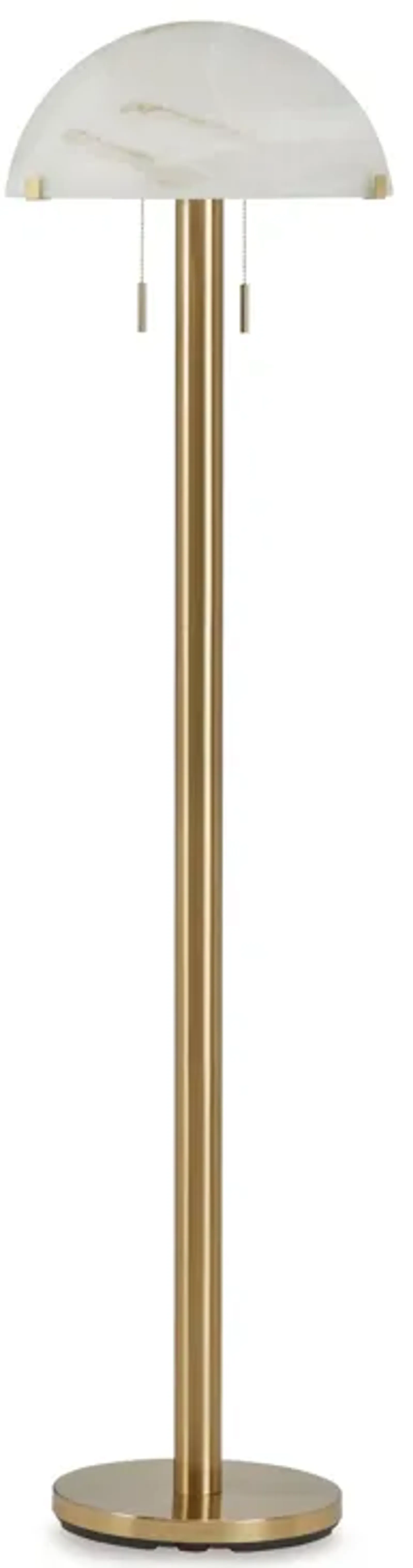 Sein 62 Inch Floor Lamp, Double Pull Chain Switch, Glass Dome Shade, Brass - Benzara