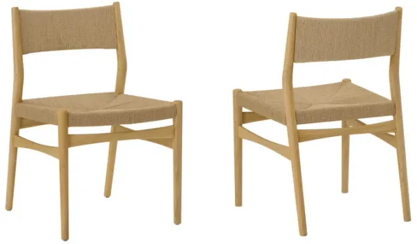 Rie Dining Side Chair Set of 2, Danish Inspired Backrest, Brown Woven - Benzara
