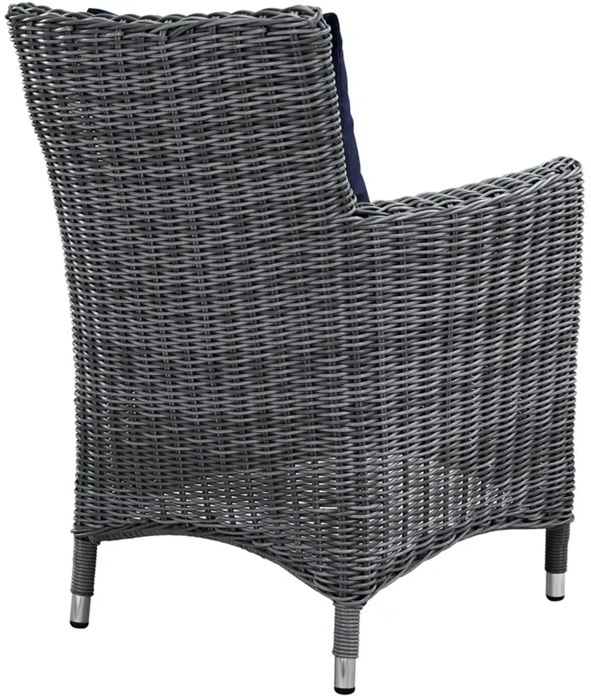 Modway Summon Wicker Rattan Outdoor Patio Sunbrella Dining Armchair in Canvas Navy