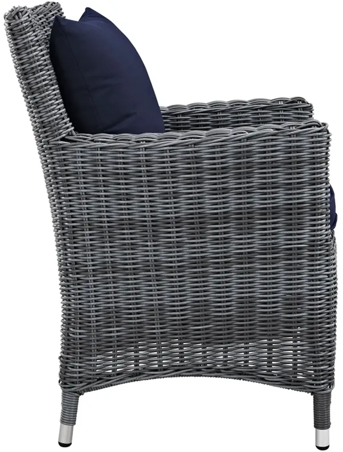 Modway Summon Wicker Rattan Outdoor Patio Sunbrella Dining Armchair in Canvas Navy