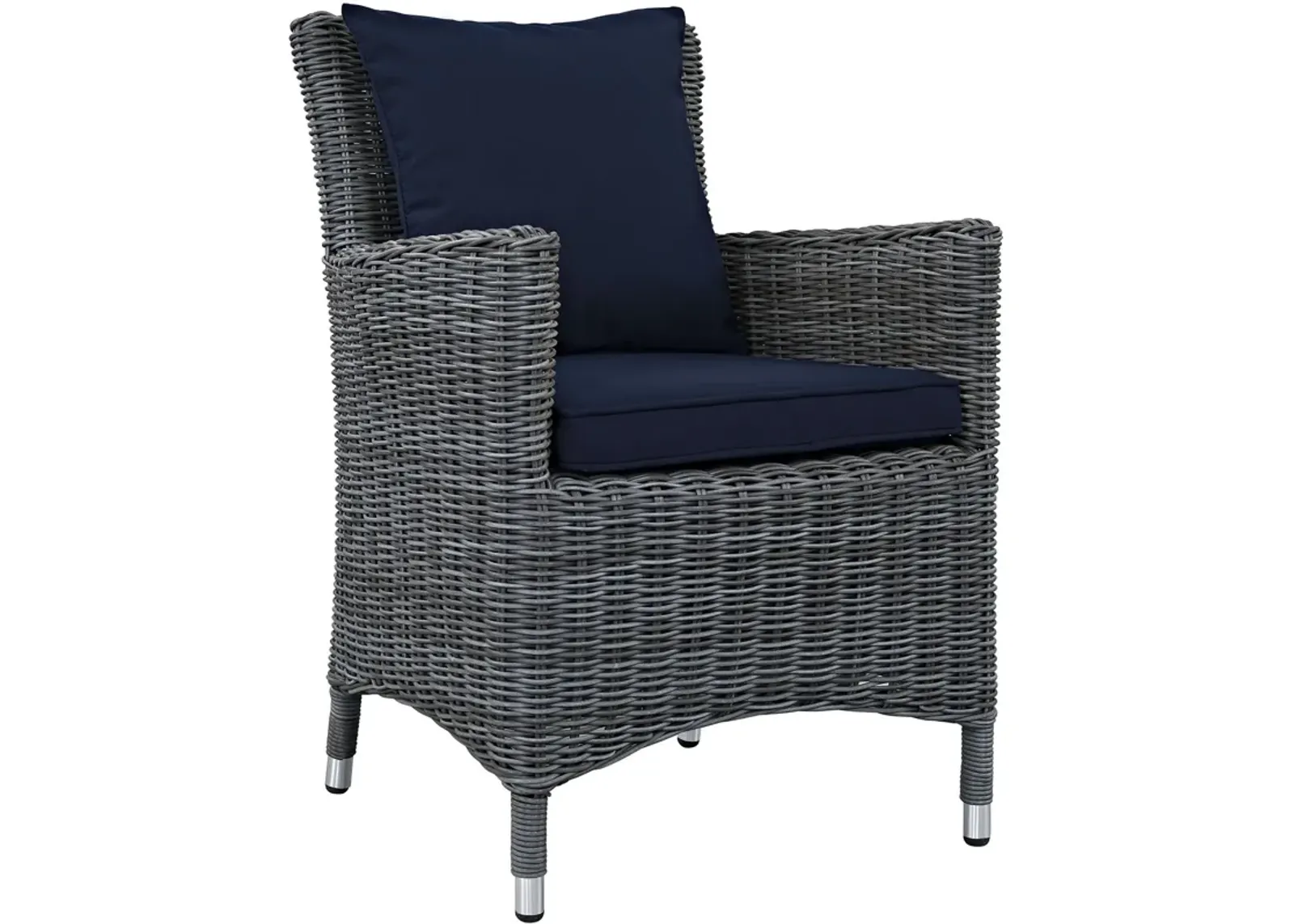 Modway Summon Wicker Rattan Outdoor Patio Sunbrella Dining Armchair in Canvas Navy