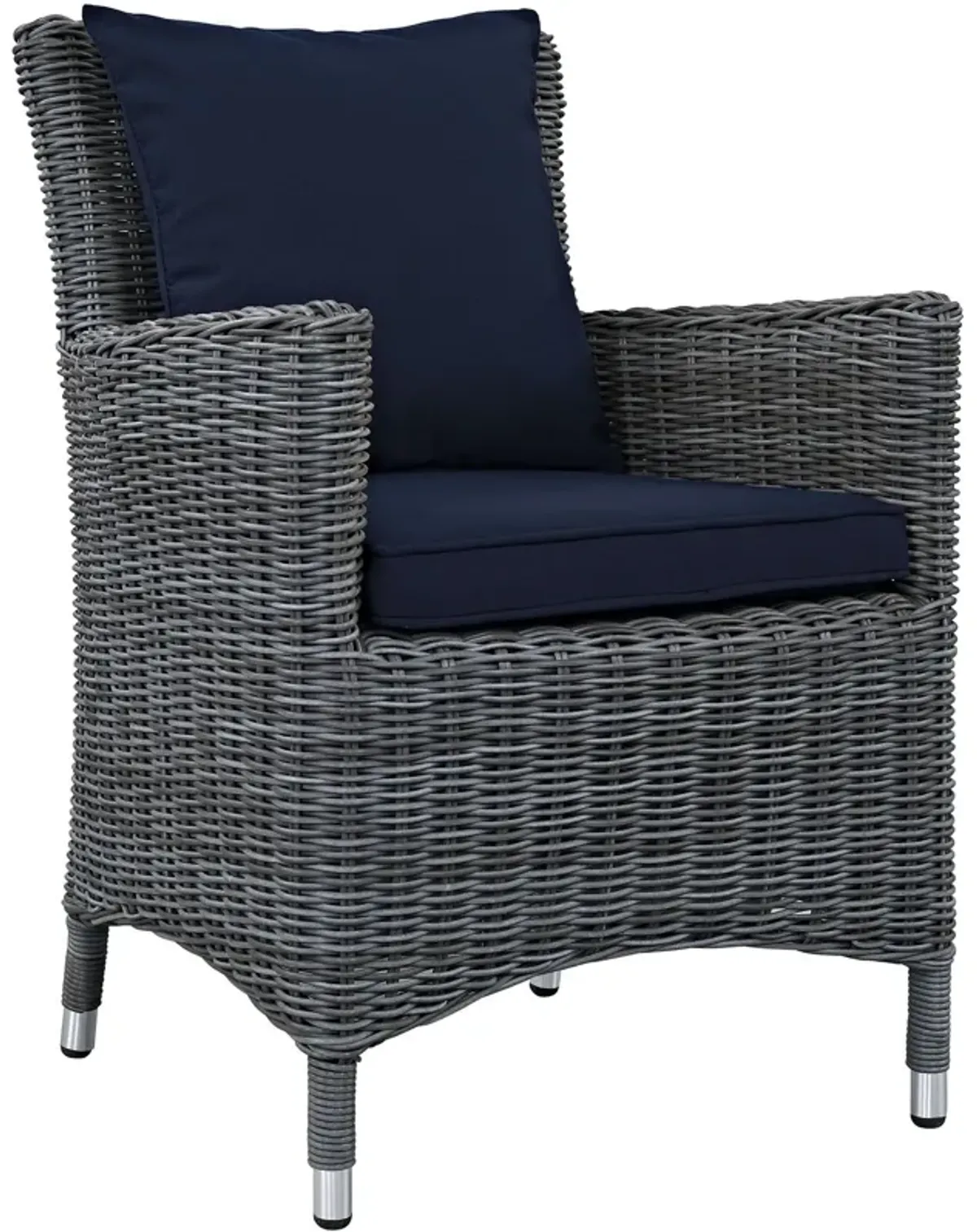 Modway Summon Wicker Rattan Outdoor Patio Sunbrella Dining Armchair in Canvas Navy