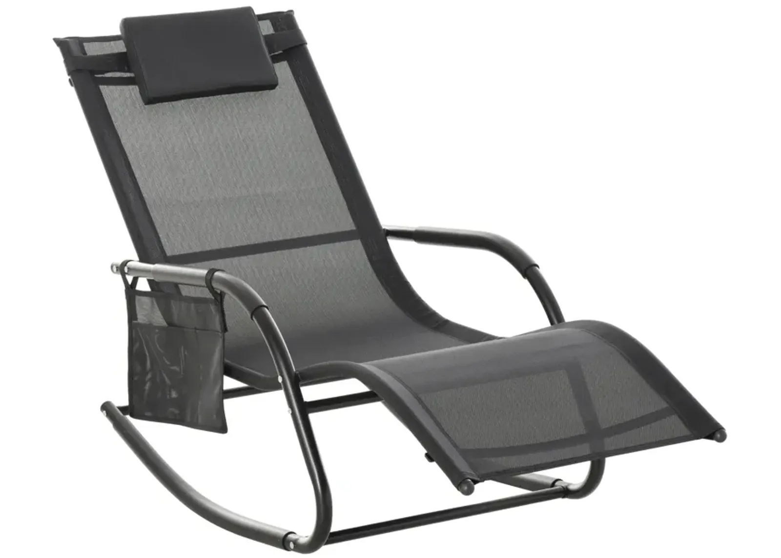 Black Outdoor Rocker: Patio Recliner Chair with Detachable Pillow