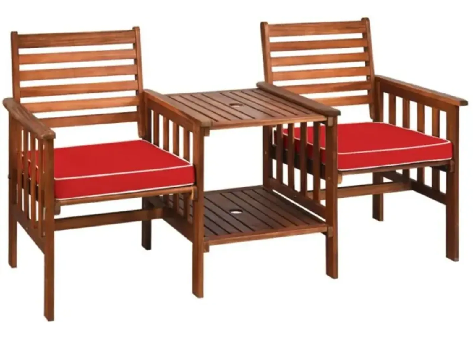 Hivvago 3 Pieces Outdoor Patio Table Chairs Set Acacia Wood Loveseat