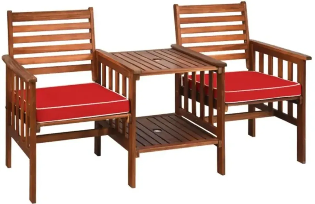 Hivvago 3 Pieces Outdoor Patio Table Chairs Set Acacia Wood Loveseat