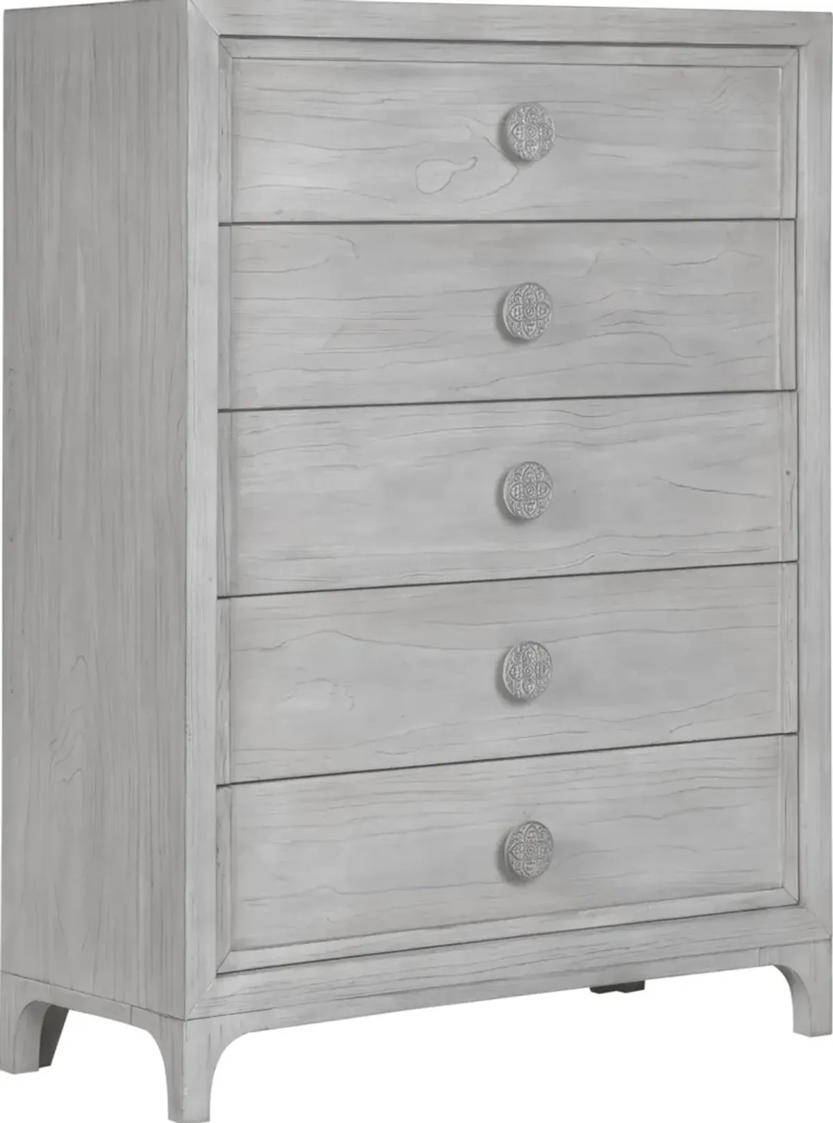 Boho Chic Five-Drawer Chest in Washed White
