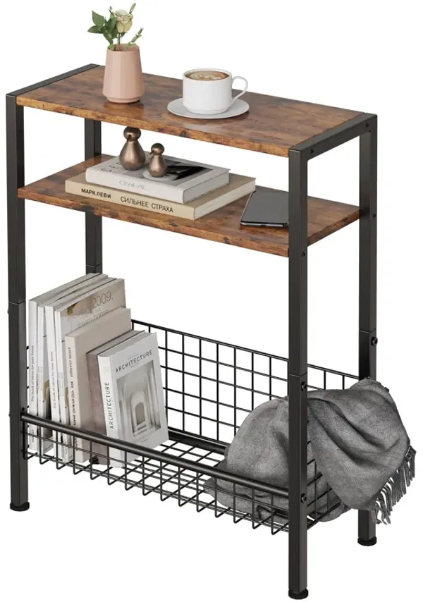 Lifenite DIY Narrow Side Table, 3 Tier End Table with Various Storage Basket, Slim Sofa Side Table for Small Spaces, Skinny Nigh