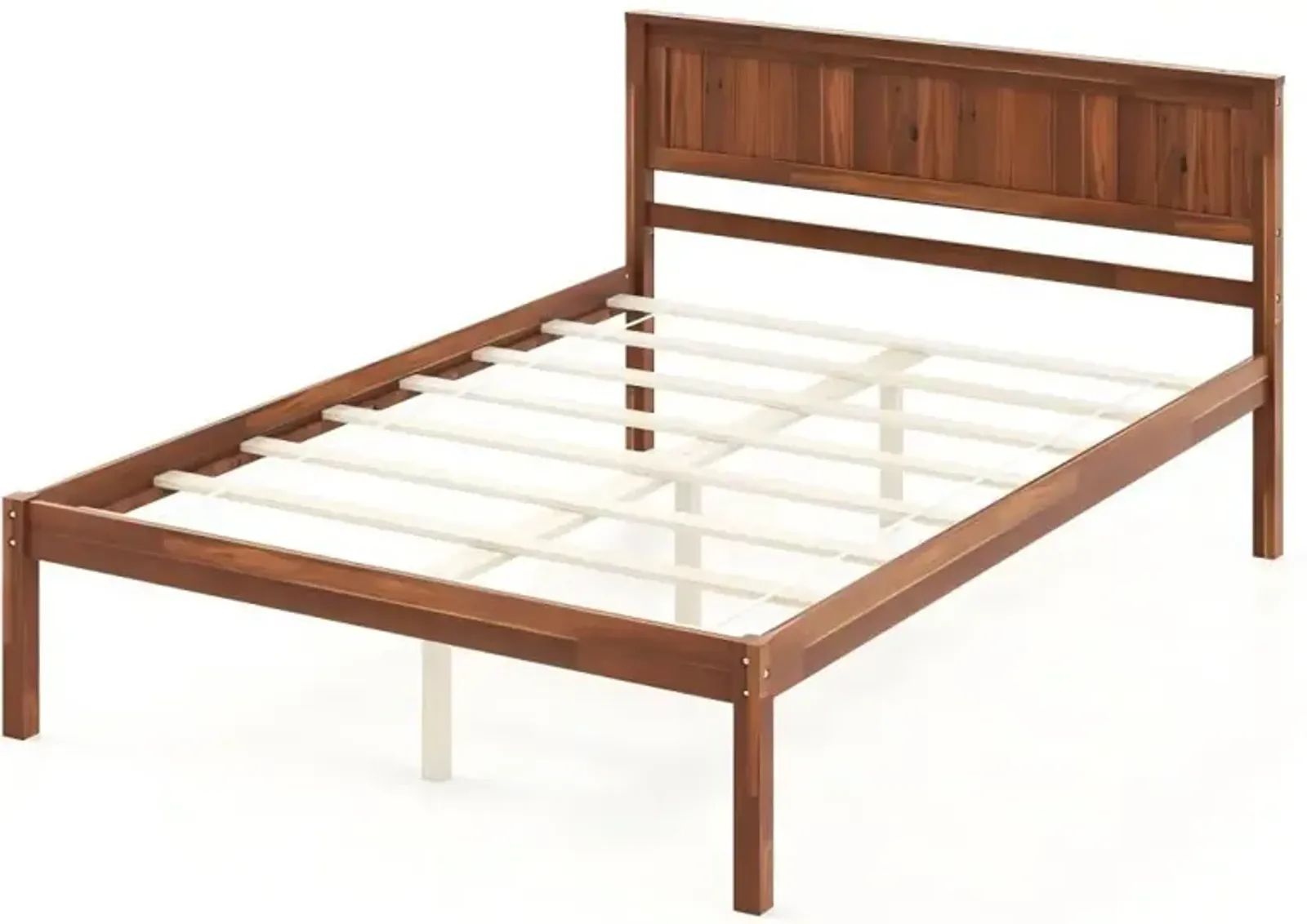 Queen Size Bed Frame with Wooden Headboard and Slat Support-Queen Size