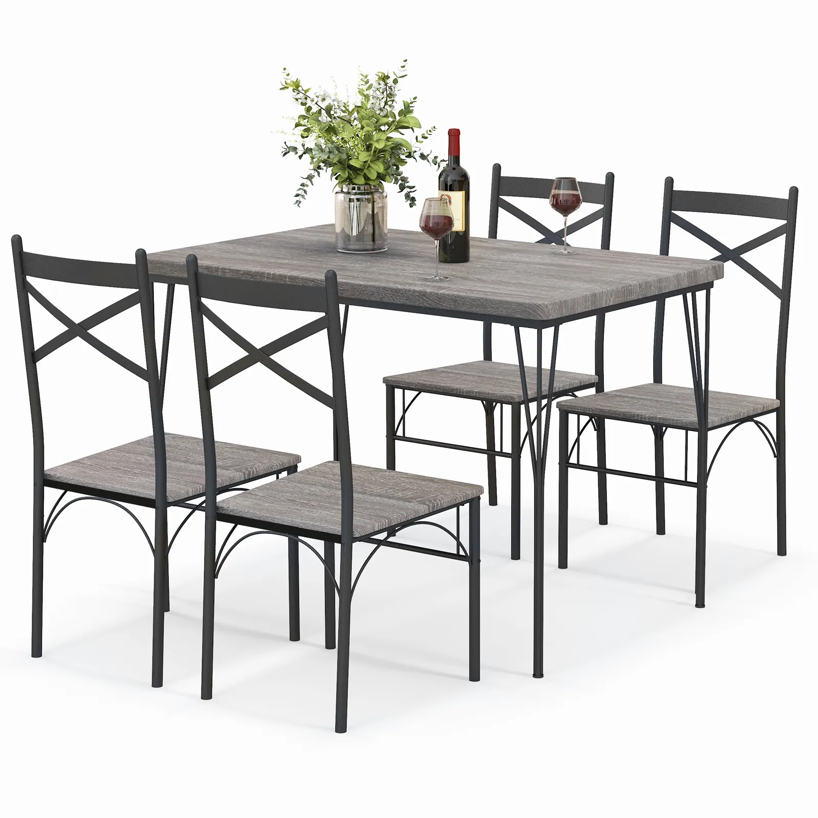 5 Pieces Dining Table Set with Metal Frame for Kitchen Dining Room-Grey