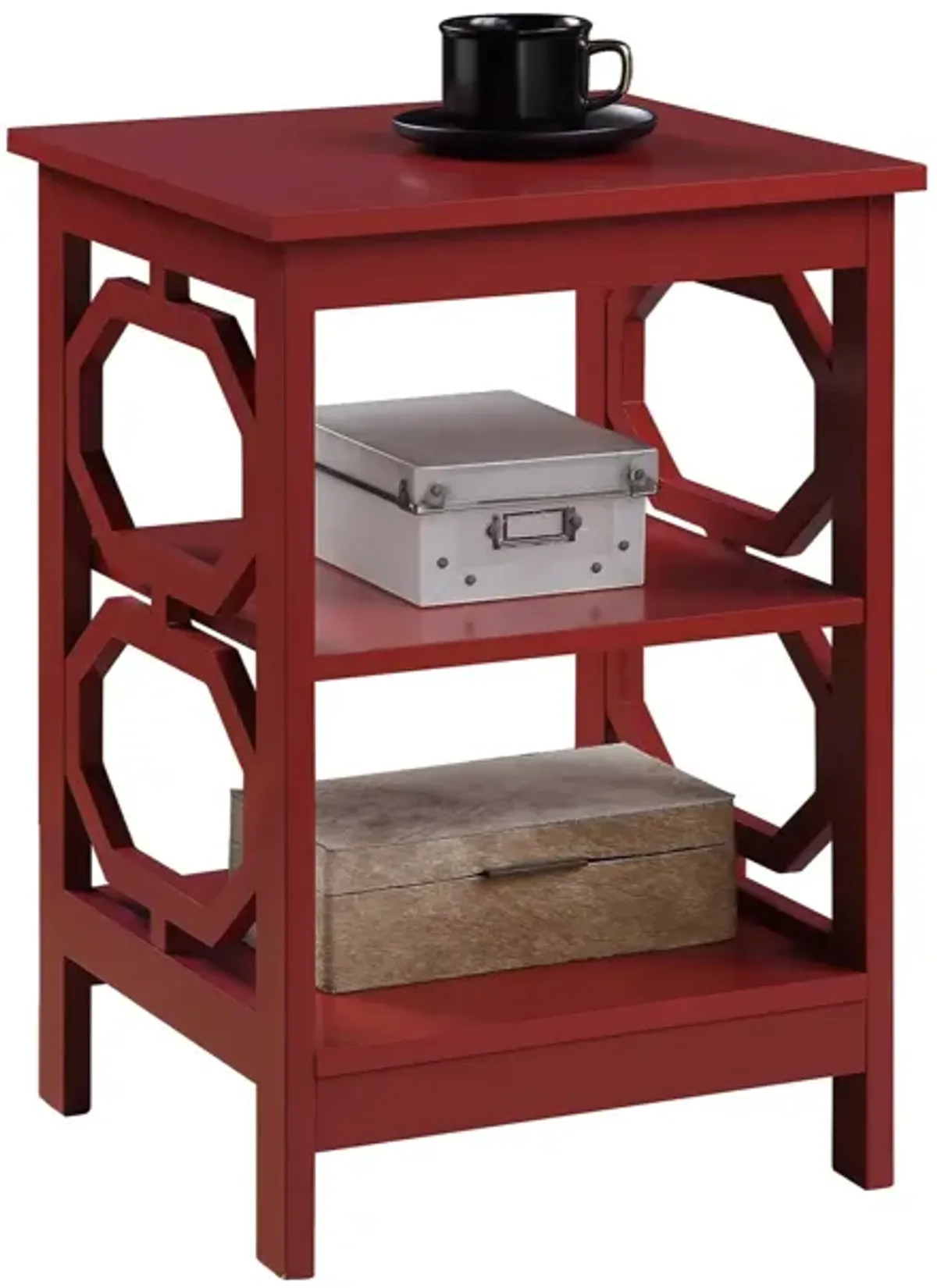 Convenience Concepts Omega End Shelves Table, Cranberry Red