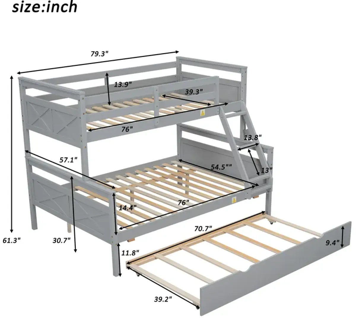 Merax Twin over Full Bunk Bed with Ladder and Twin Trundle