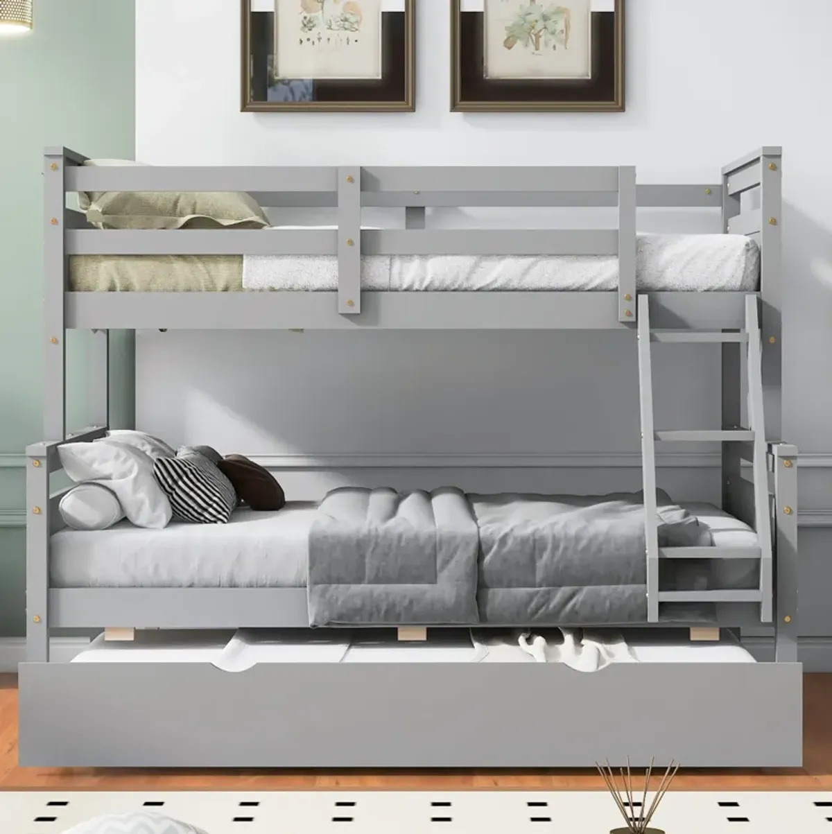 Merax Twin over Full Bunk Bed with Ladder and Twin Trundle