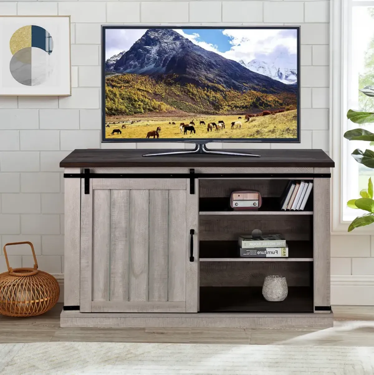 FESTIVO 47" Rustic Farmhouse Barn Door TV Stand for 55" TVs