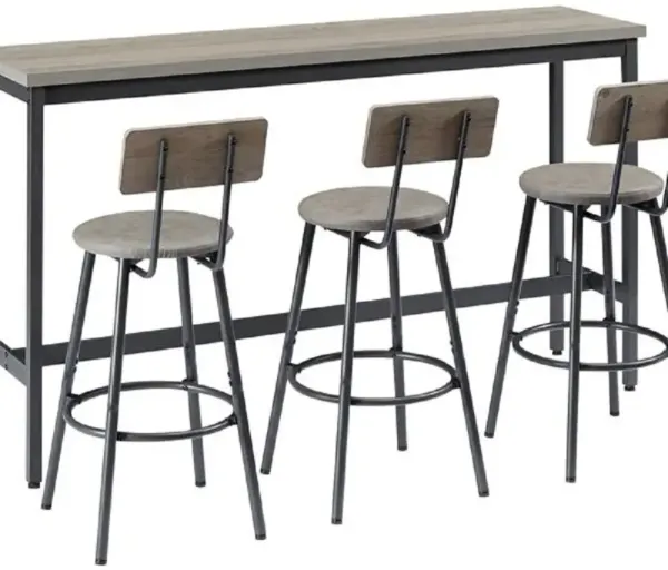 4-Piece Bar Table Set with PU Leather Stools, Industrial High Top Table for Breakfast & Dining