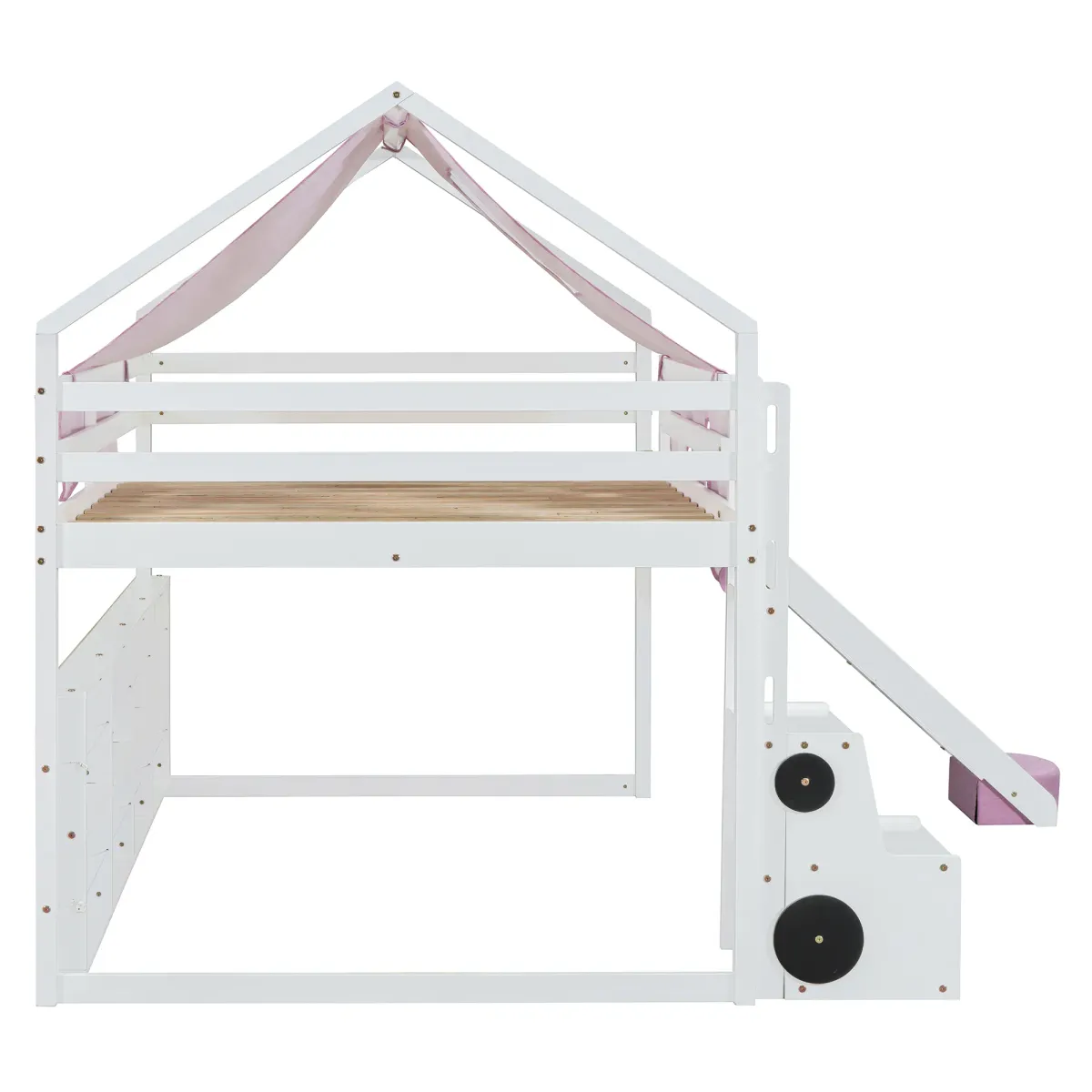 Merax Wooden House-shaped Frame Loft Bed  with a Tent