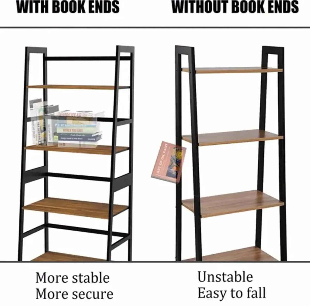 4-Tier Ladder Bookshelf Tall Modern Bookcase for Home & Office Storage
