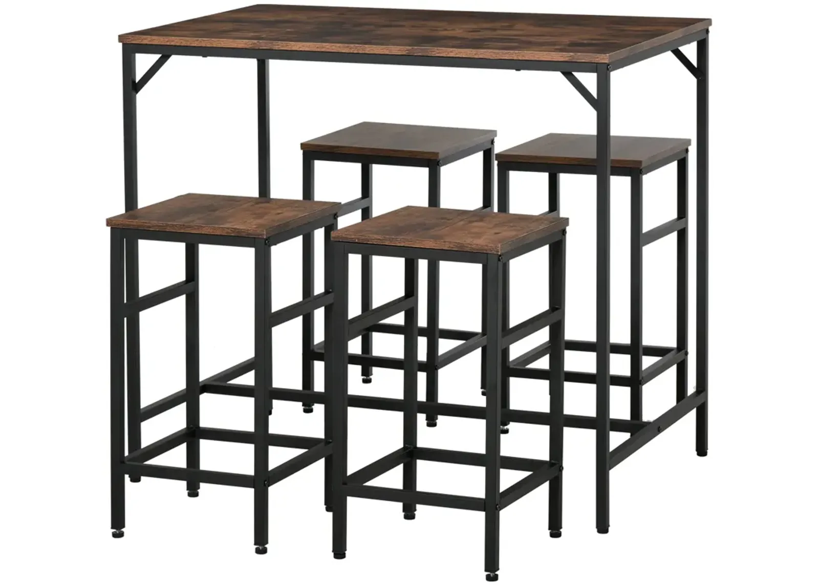 Rustic Dining Set: Industrial 5-Piece Bar Table and Stools