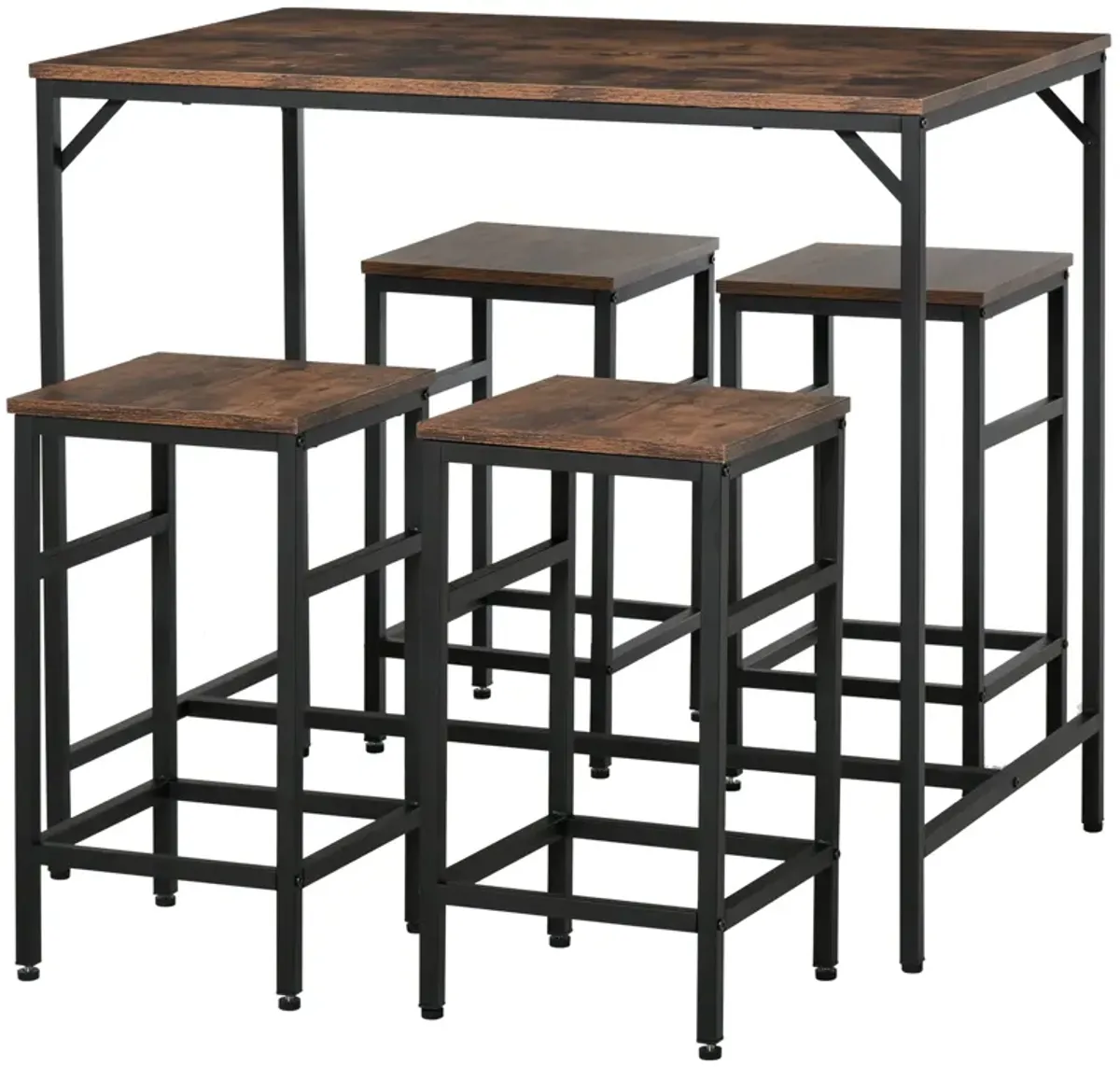 Rustic Dining Set: Industrial 5-Piece Bar Table and Stools