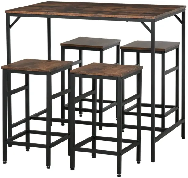 Rustic Dining Set: Industrial 5-Piece Bar Table and Stools